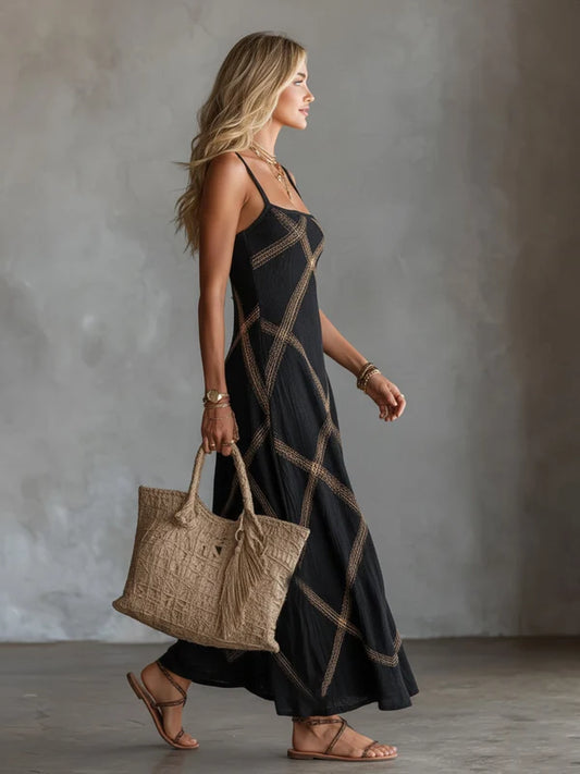 Vittoria – Vestido Geométrico Negro y Camel