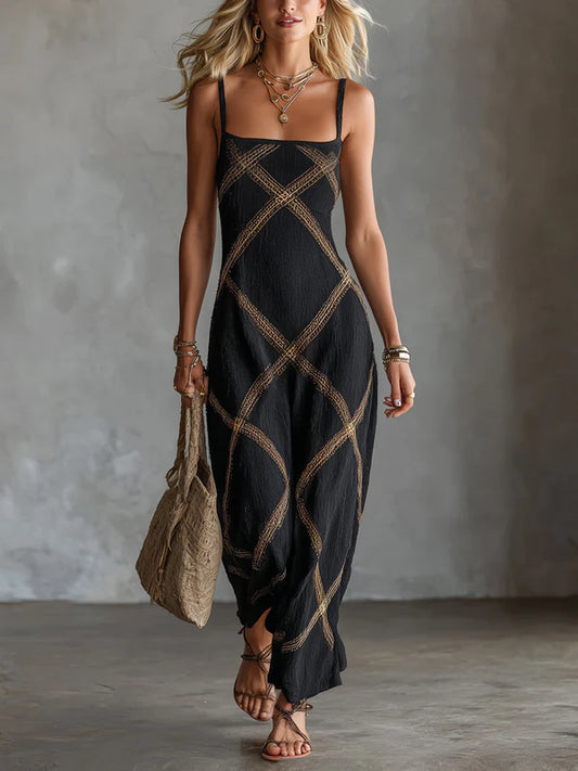 Vittoria – Vestido Geométrico Negro y Camel