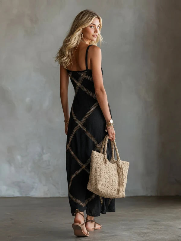 Vittoria – Vestido Geométrico Negro y Camel