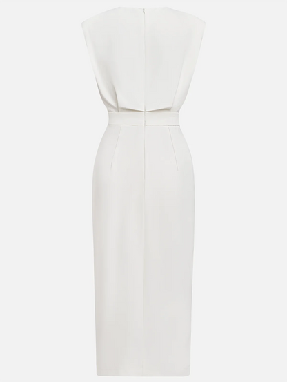Women’s Sleeveless Midi Dress – Button Detail & Fitted Waist