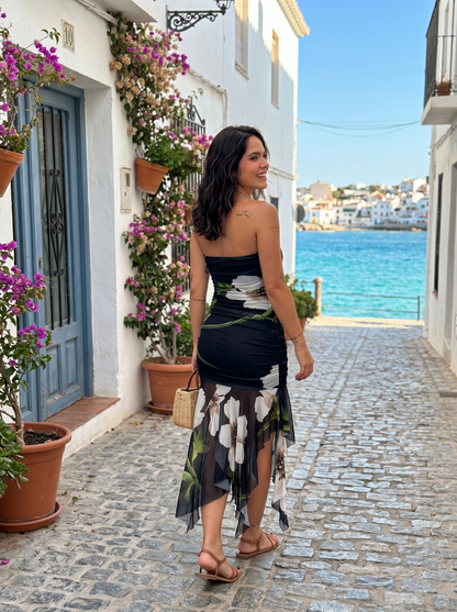 Helena | Vestido negro con estampado floral