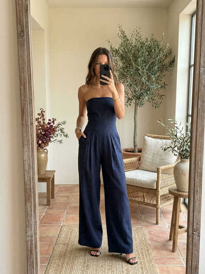 Ainara | Vestido sin tirantes de pierna ancha