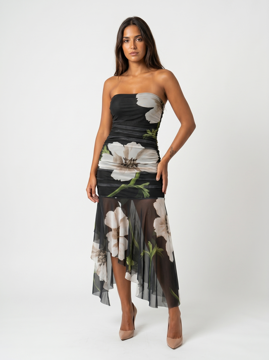 Helena | Vestido negro con estampado floral