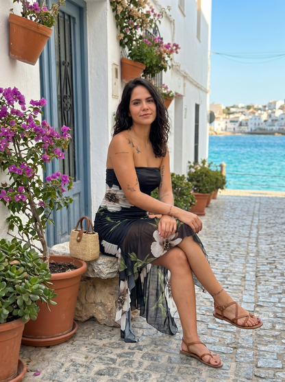 Helena | Vestido negro con estampado floral