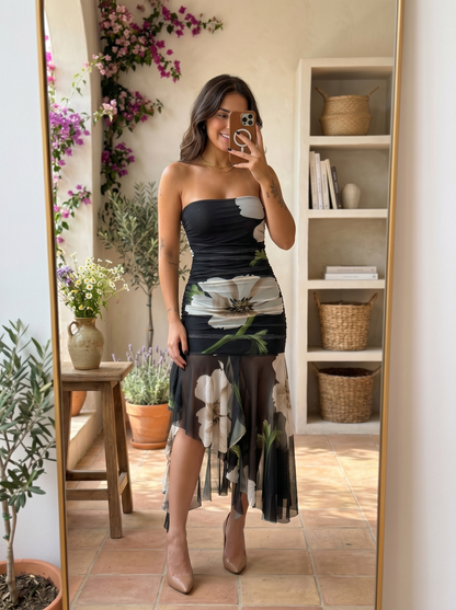 Helena | Vestido negro con estampado floral