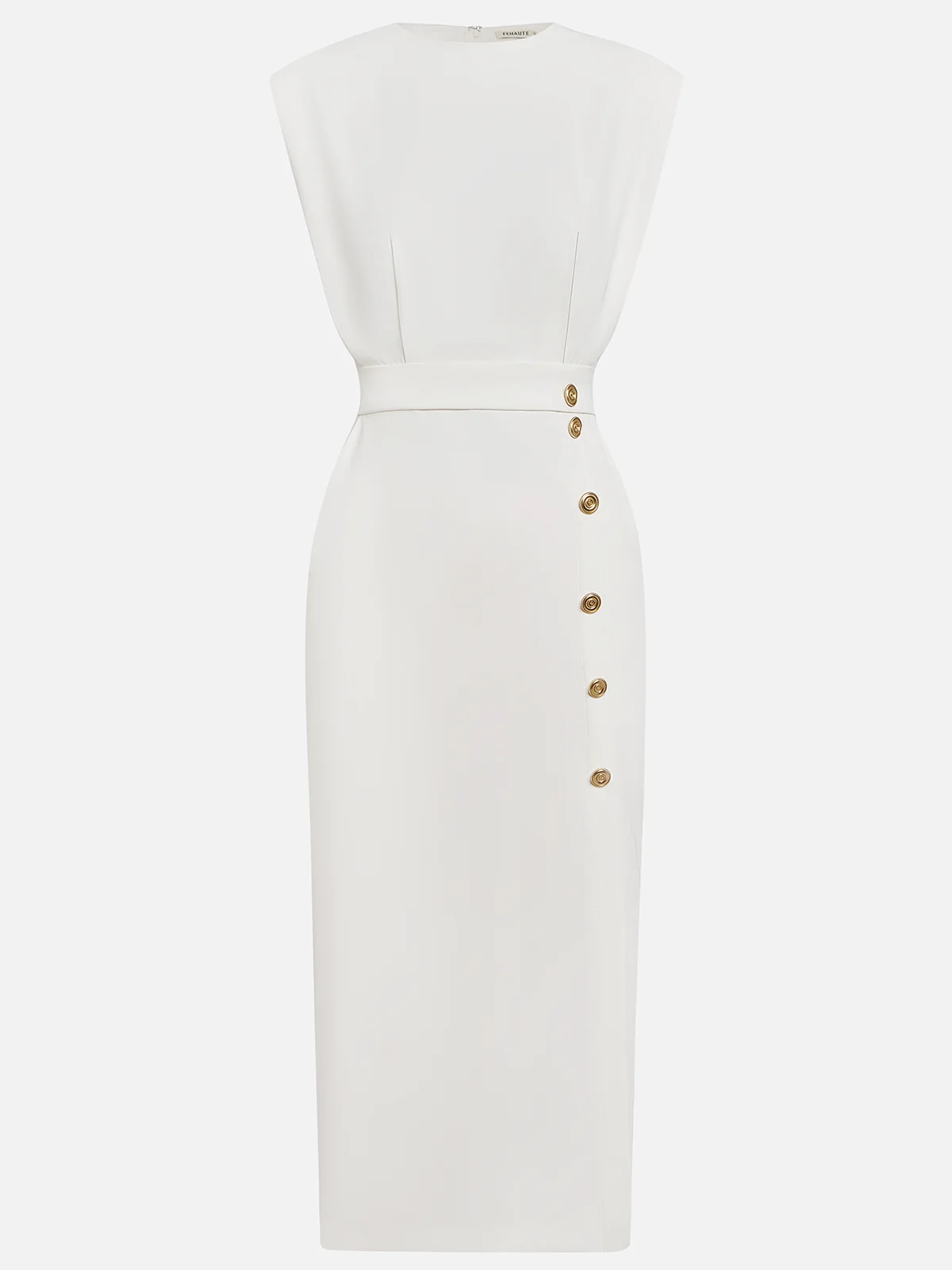 Women’s Sleeveless Midi Dress – Button Detail & Fitted Waist