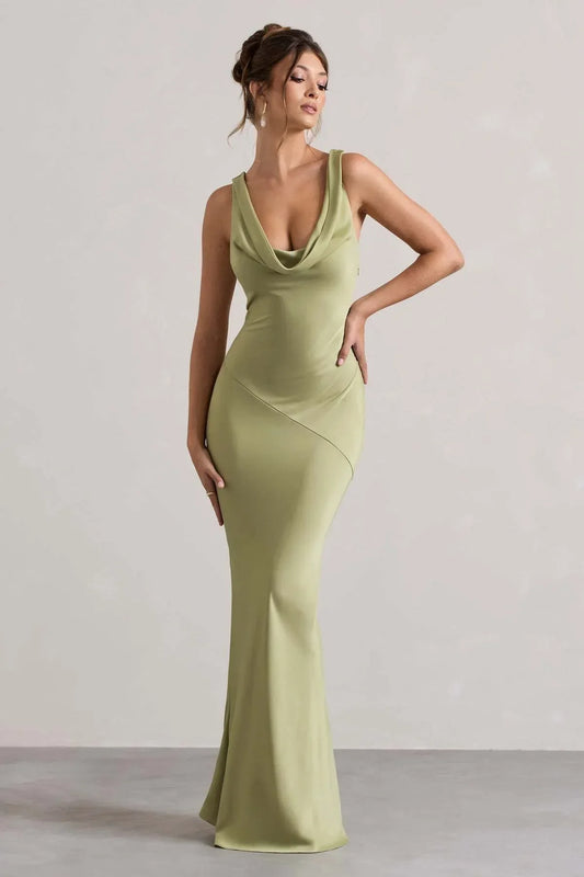 Gael™ | Vestido Largo Escote Cascada