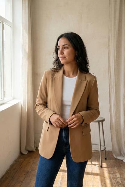 Blazer ejecutiva elegante con botón Carey